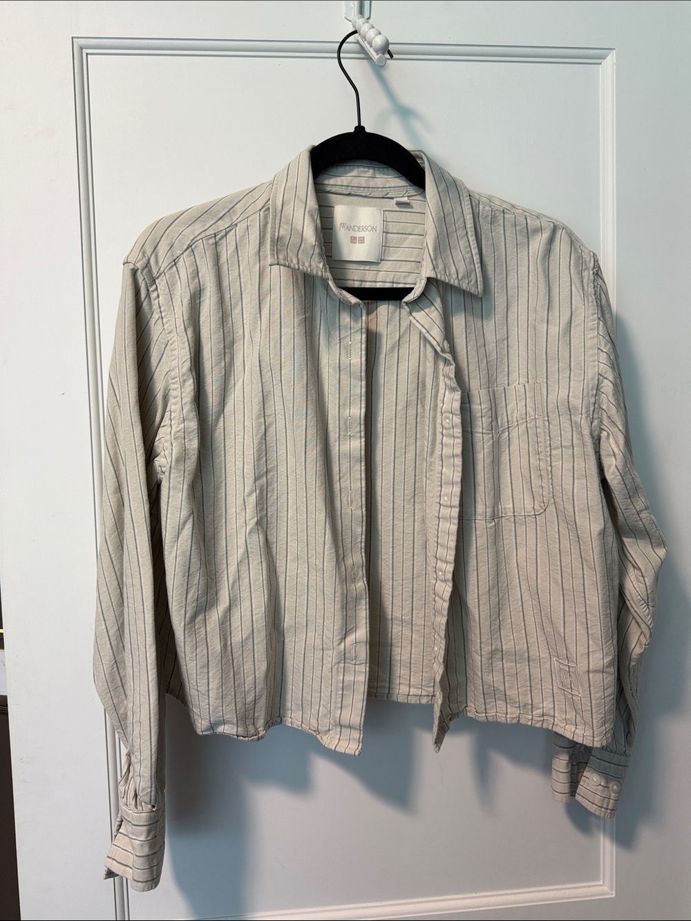 JW ANDERSON Beige Shirt with Thin Gray Stripes